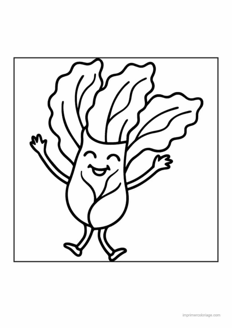 coloriage salade laitue salade kawaii qui danse - dessin gratuit &agrave; imprimer