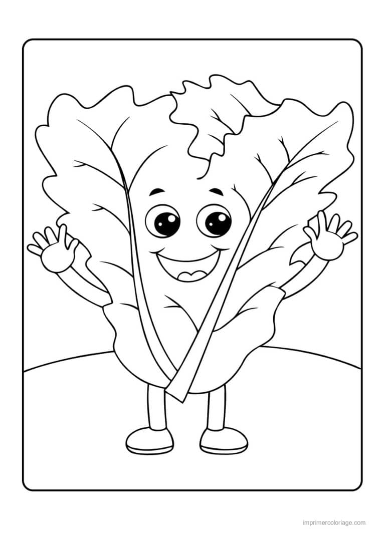 coloriage salade laitue salade kawaii qui salue - dessin gratuit &agrave; imprimer