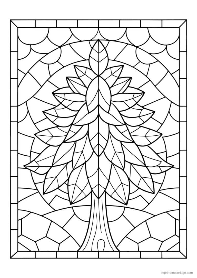 coloriage sapin vitrail mosaique - dessin gratuit &agrave; imprimer