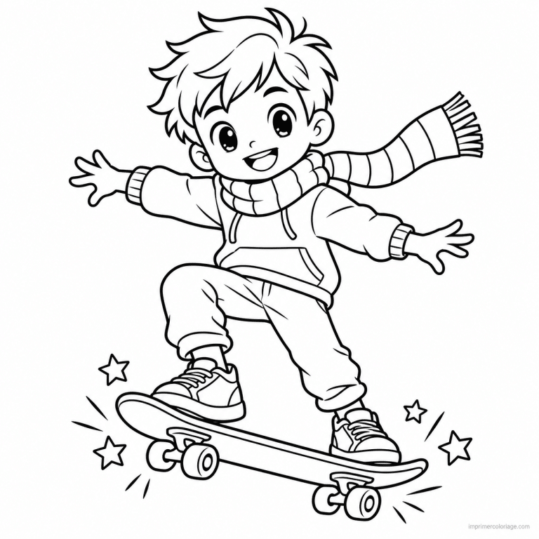 coloriage skate cute garcon echarpe figure - dessin gratuit &agrave; imprimer