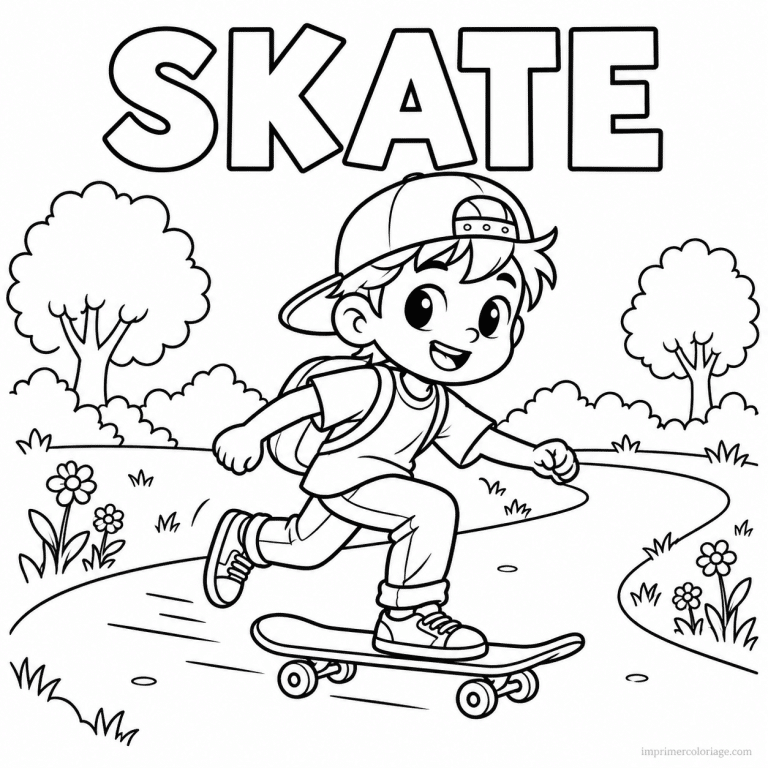 coloriage skate cute skateur casquette au parc titre haut - dessin gratuit &agrave; imprimer