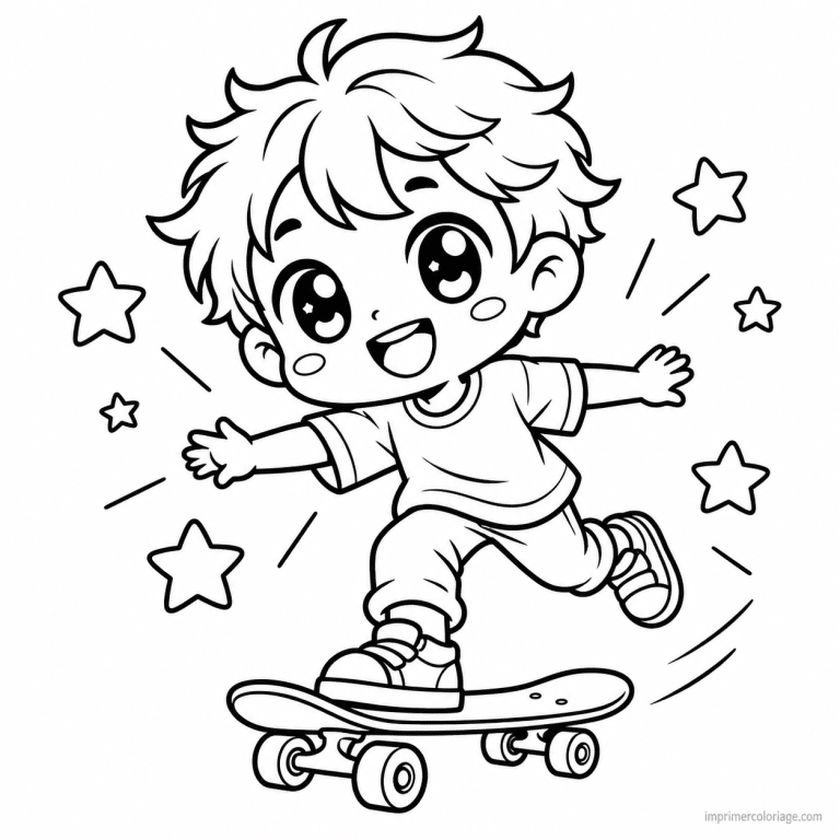 coloriage skate kawaii garcon etoiles - dessin gratuit &agrave; imprimer