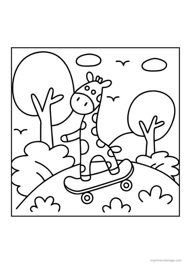 coloriage skateboard girafe skate - dessin gratuit &agrave; imprimer