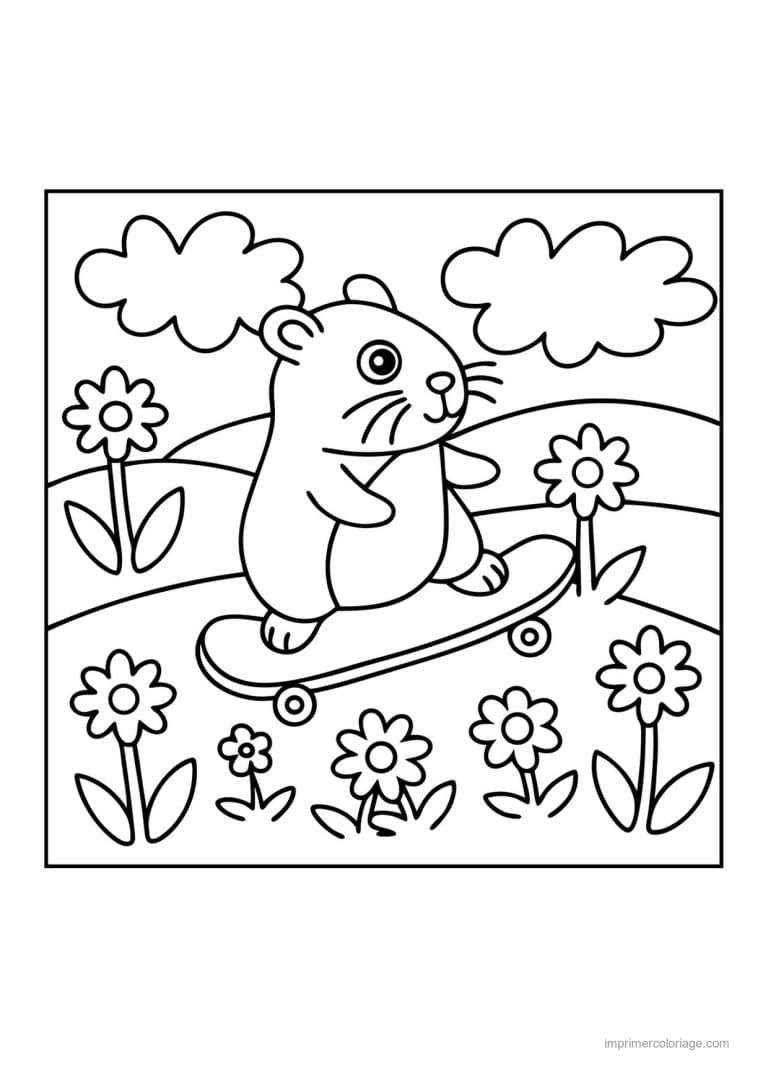 coloriage skateboard marmotte skate - dessin gratuit &agrave; imprimer