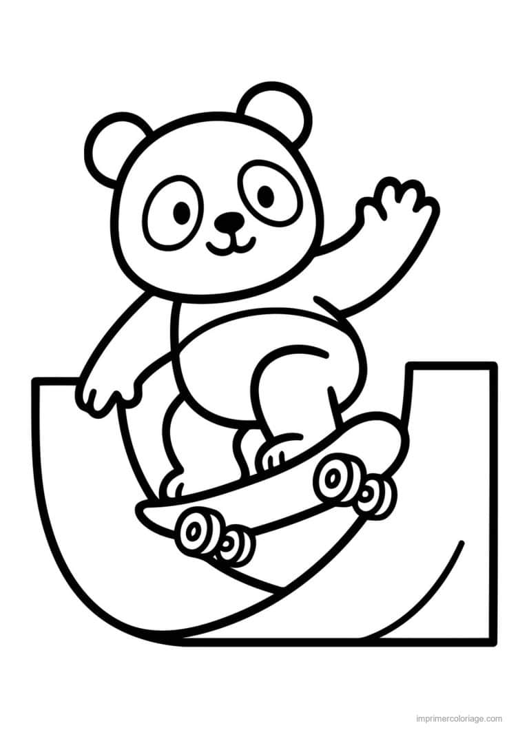 coloriage skateboard panda rampe skate - dessin gratuit &agrave; imprimer