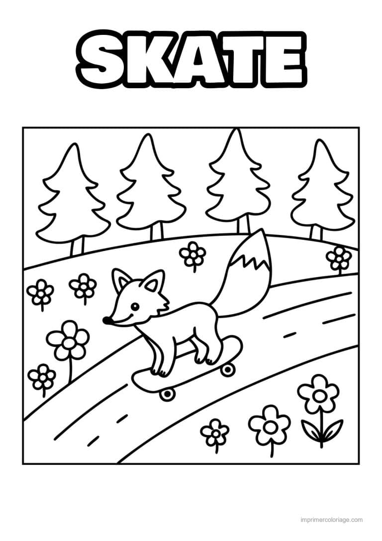 coloriage skateboard renard skate - dessin gratuit &agrave; imprimer