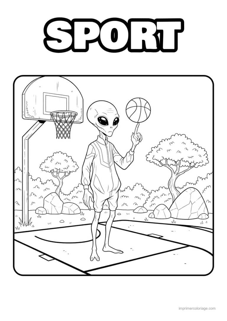 coloriage sport basket extraterrestre basket 02 - dessin gratuit &agrave; imprimer