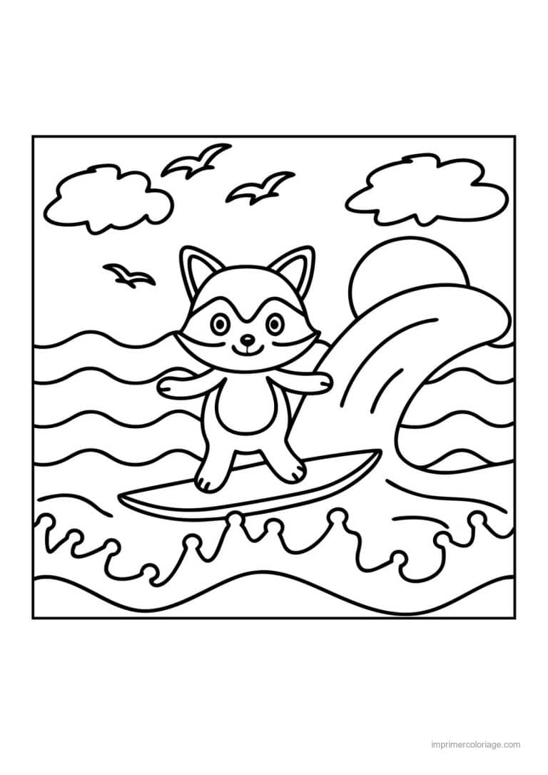coloriage surf raton laveur planche - dessin gratuit &agrave; imprimer