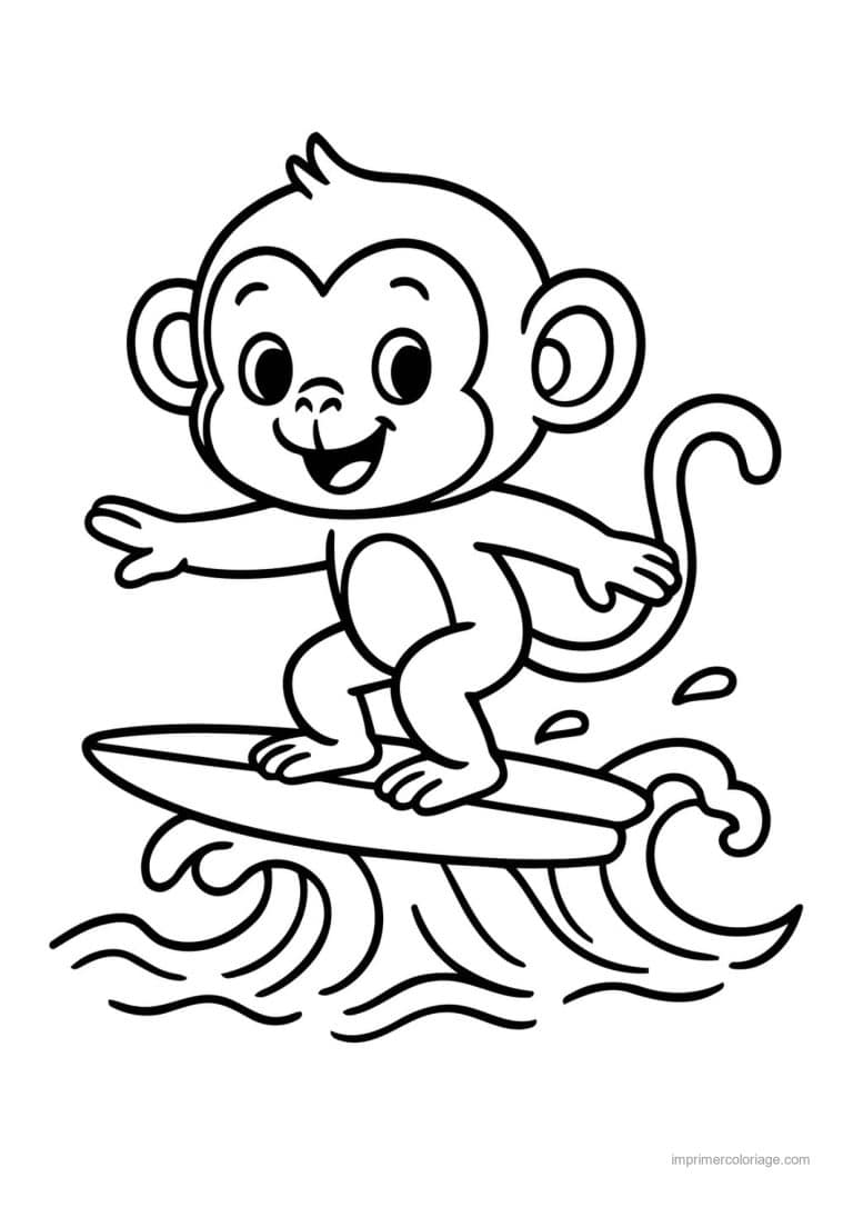 coloriage surf singe vague - dessin gratuit &agrave; imprimer