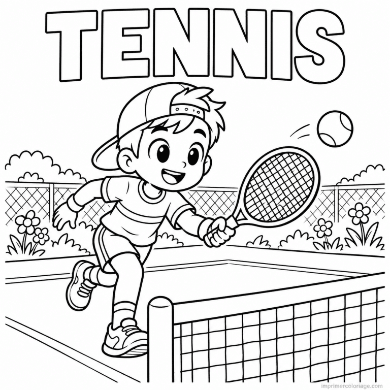 coloriage tennis cute joueur casquette filet titre haut - dessin gratuit &agrave; imprimer