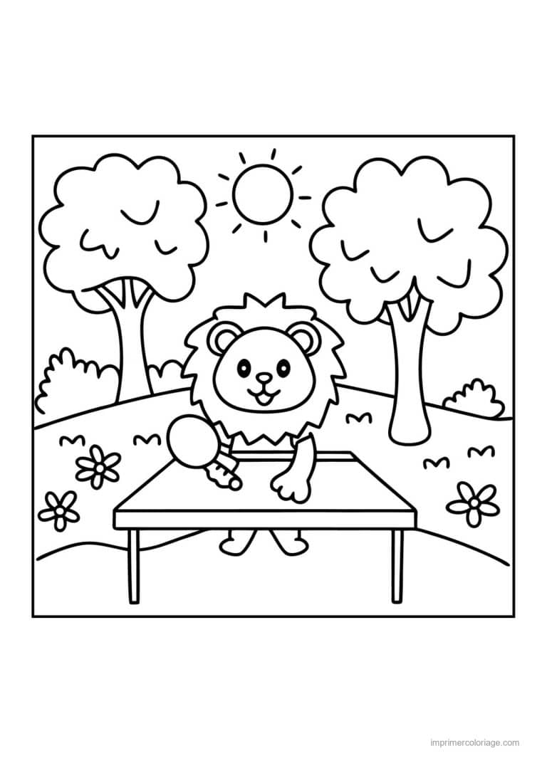 coloriage tennis de table lion ping pong - dessin gratuit &agrave; imprimer