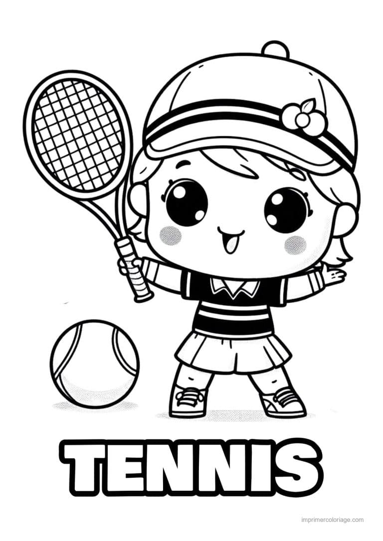 coloriage tennis fille kawaii raquette - dessin gratuit &agrave; imprimer