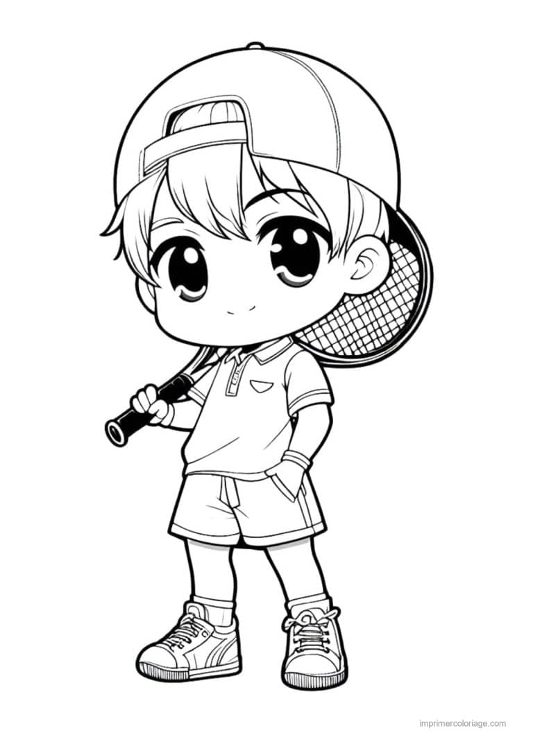 coloriage tennis garcon casquette raquette - dessin gratuit &agrave; imprimer