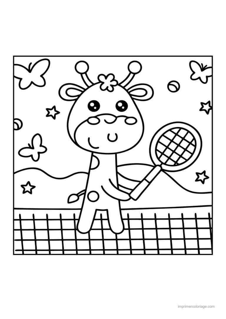 coloriage tennis girafe raquette - dessin gratuit &agrave; imprimer