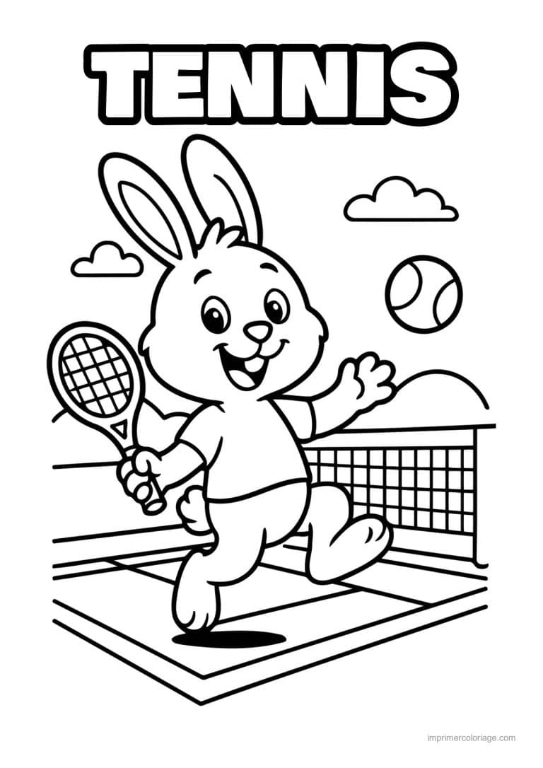 coloriage tennis lapin raquette filet - dessin gratuit &agrave; imprimer
