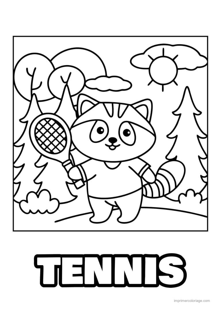 coloriage tennis raton laveur raquette - dessin gratuit &agrave; imprimer