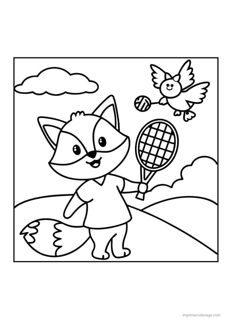 coloriage tennis renard raquette - dessin gratuit &agrave; imprimer