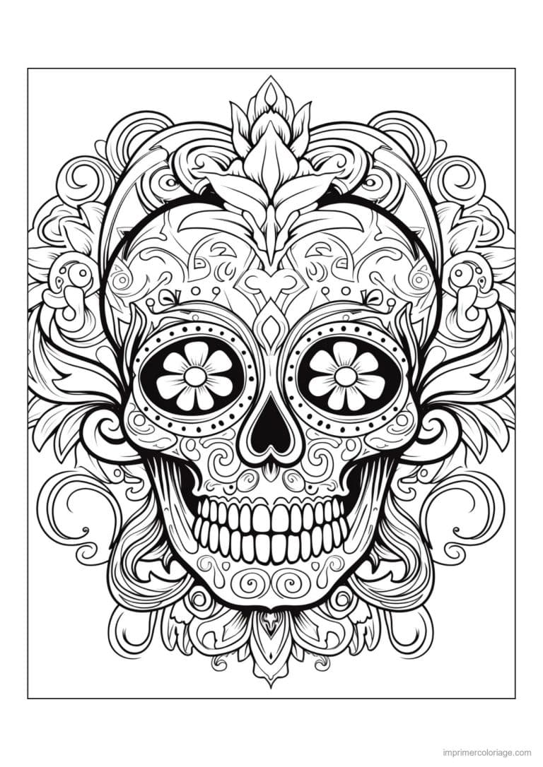 coloriage tete de mort arabesques - dessin gratuit &agrave; imprimer