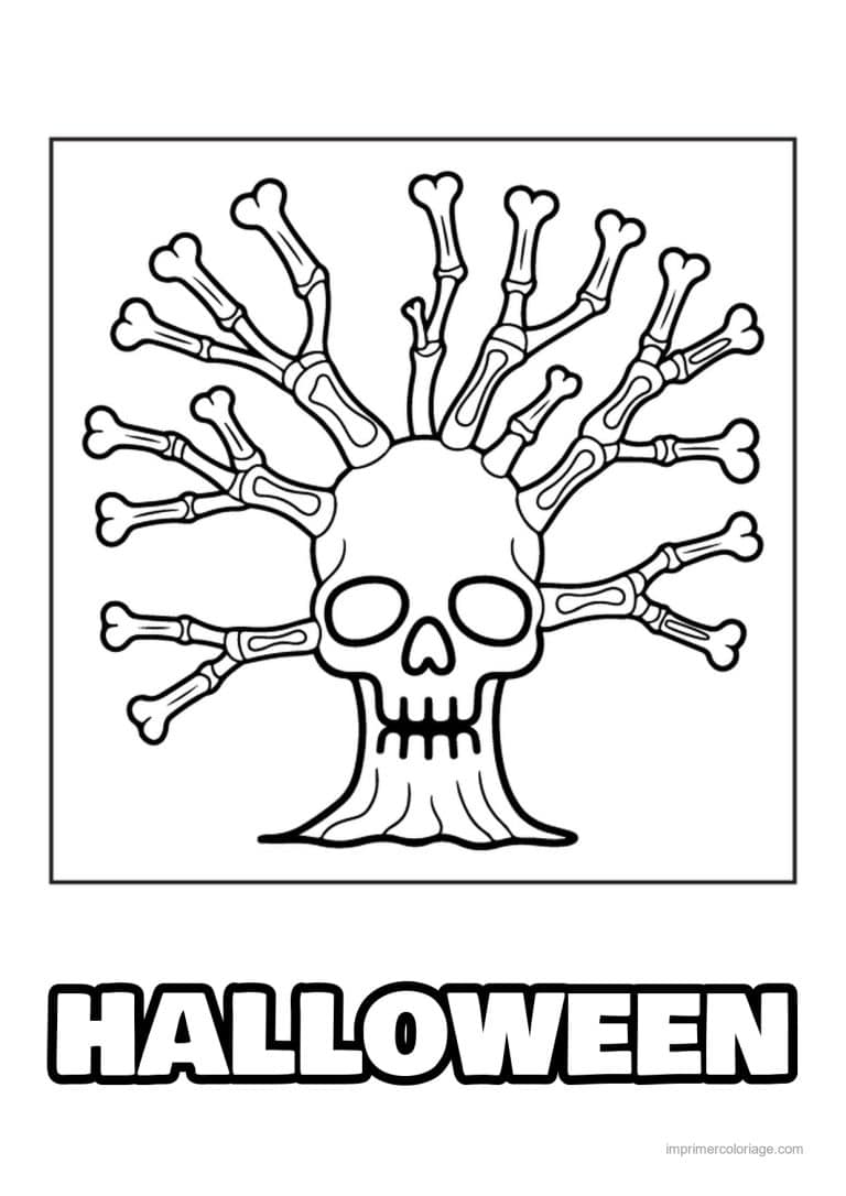 coloriage tete de mort arbre aux os - dessin gratuit &agrave; imprimer
