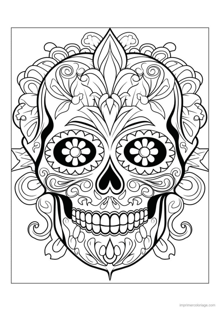 coloriage tete de mort couronne ornee - dessin gratuit &agrave; imprimer