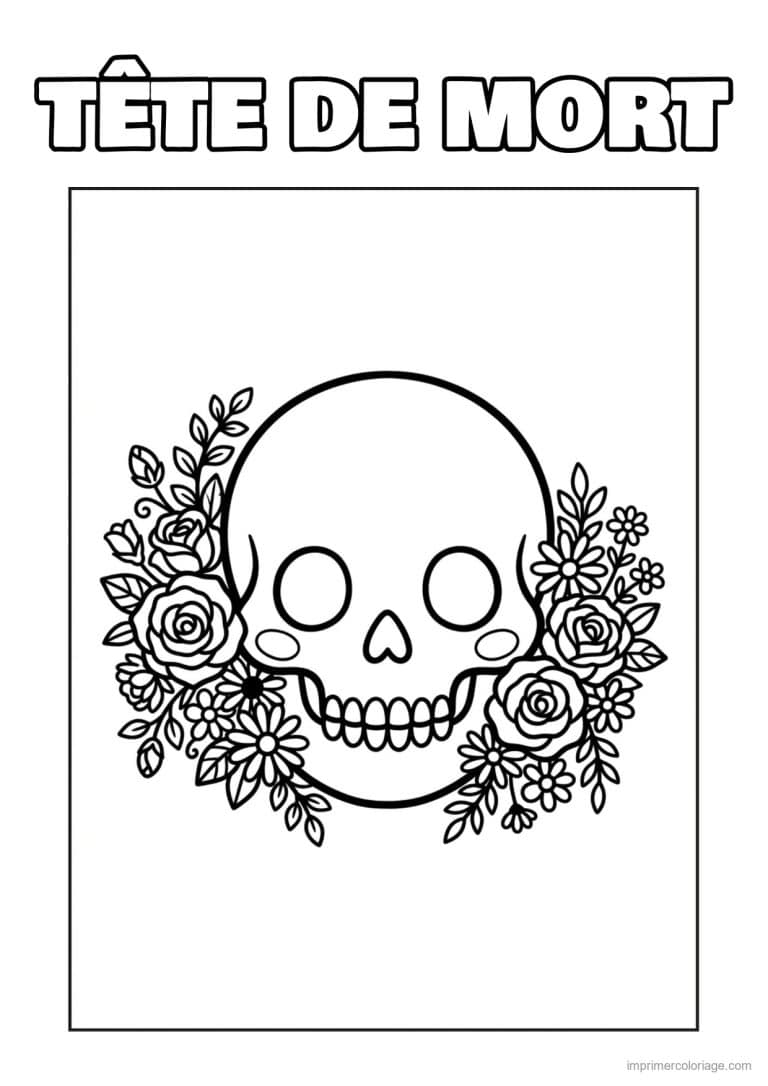coloriage tete de mort couronne simple - dessin gratuit &agrave; imprimer