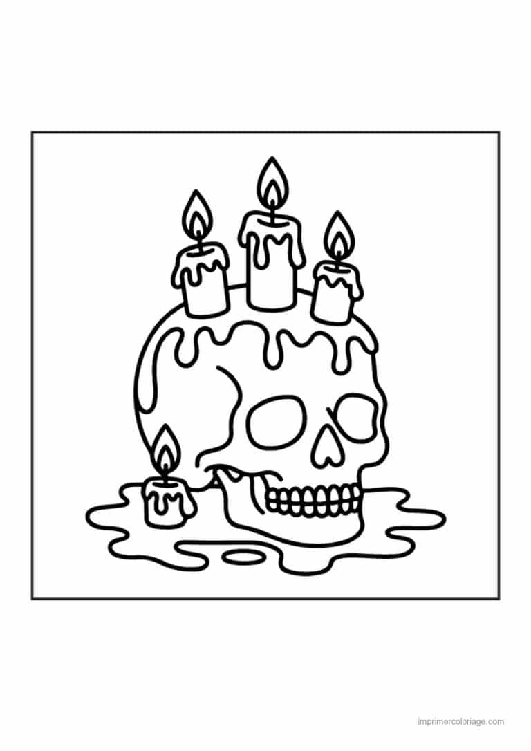 coloriage tete de mort crane aux bougies qui coulent - dessin gratuit &agrave; imprimer