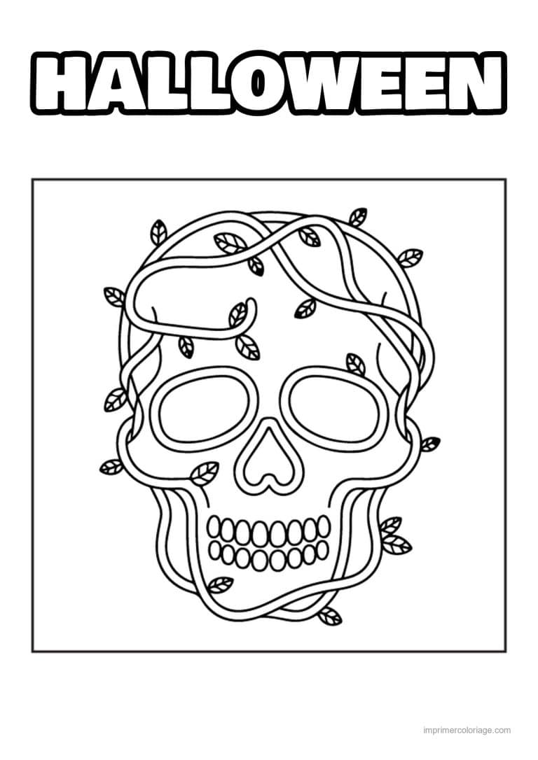 coloriage tete de mort crane envahi de lierre - dessin gratuit &agrave; imprimer