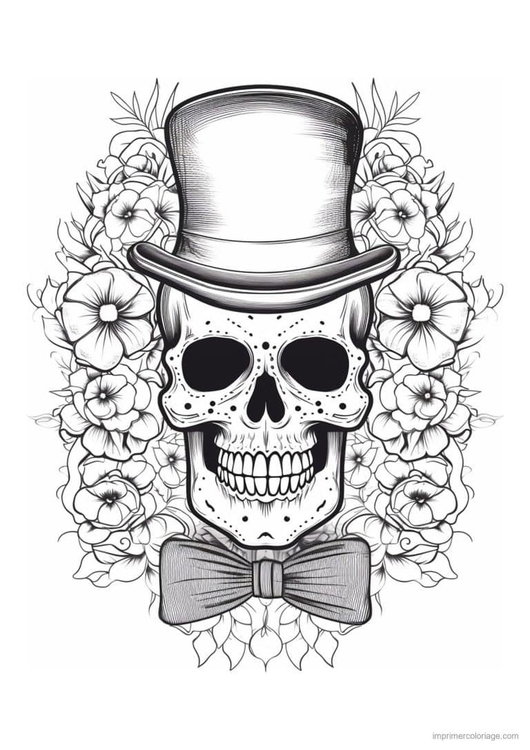 coloriage tete de mort gentleman - dessin gratuit &agrave; imprimer