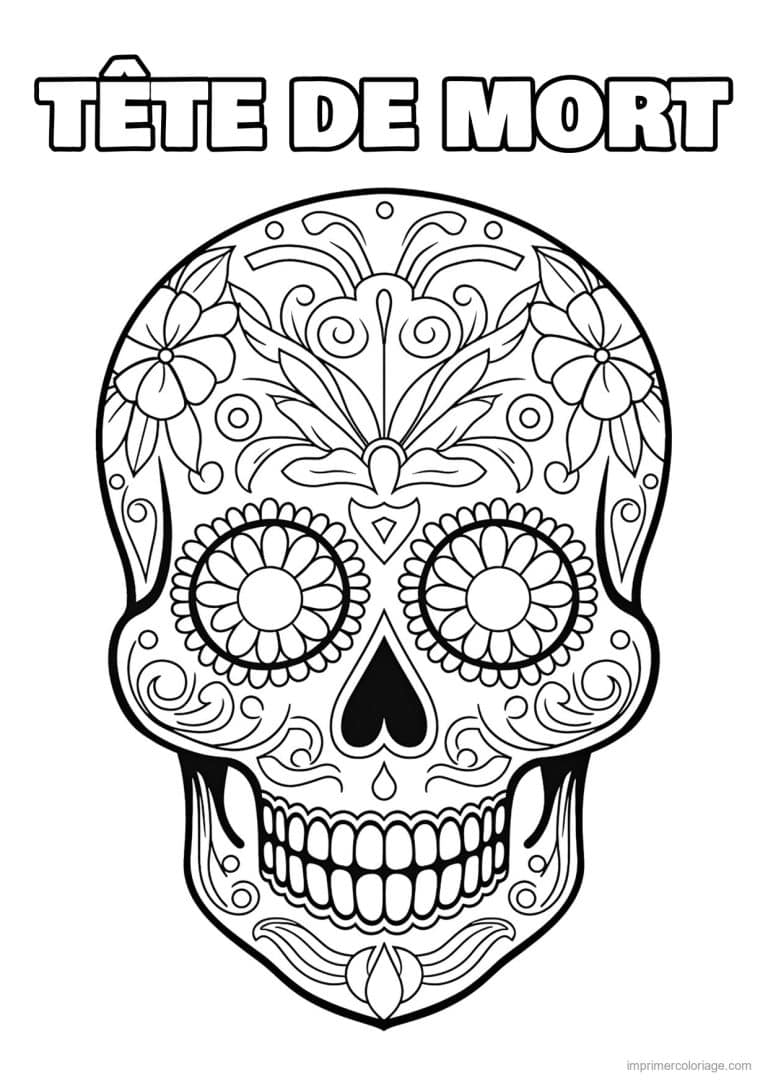 coloriage tete de mort mandala central - dessin gratuit &agrave; imprimer