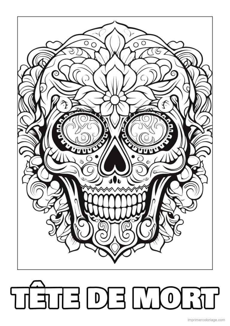 coloriage tete de mort mandala fleuri - dessin gratuit &agrave; imprimer