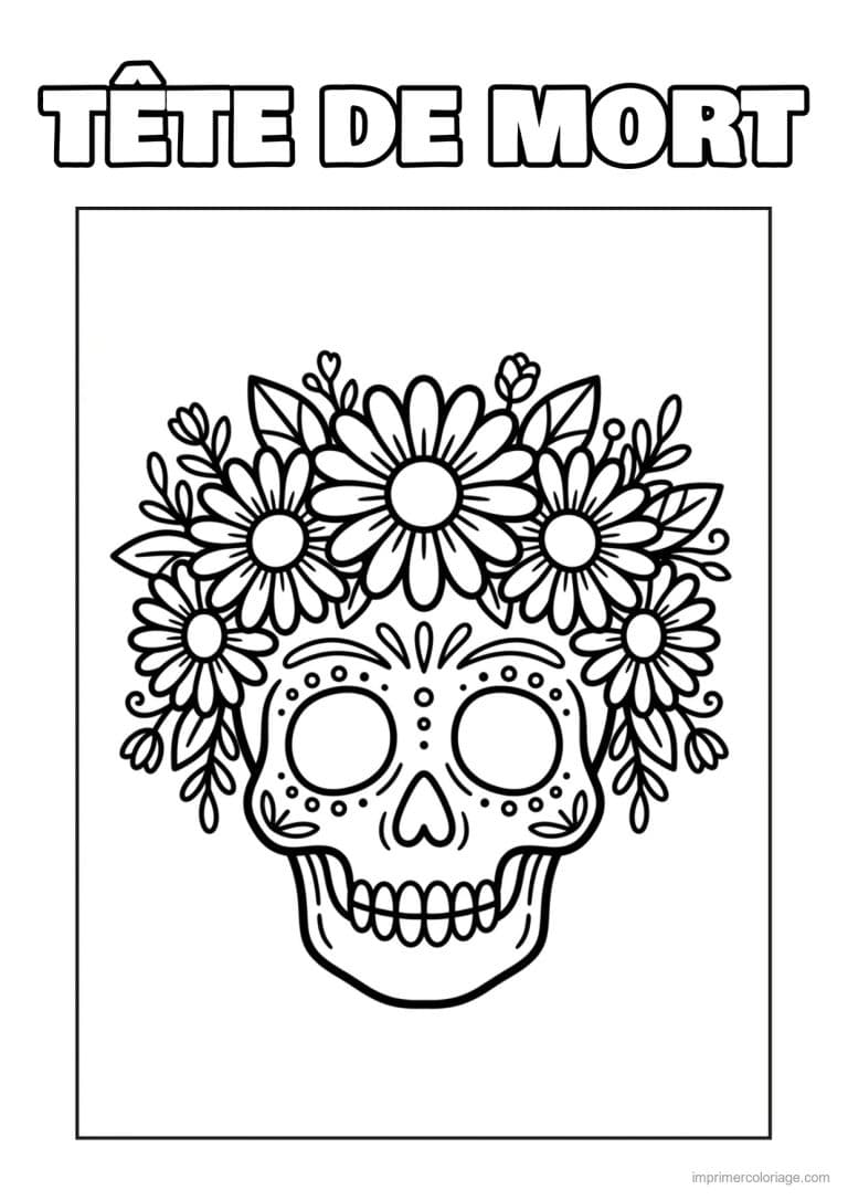 coloriage tete de mort marguerites faciles - dessin gratuit &agrave; imprimer