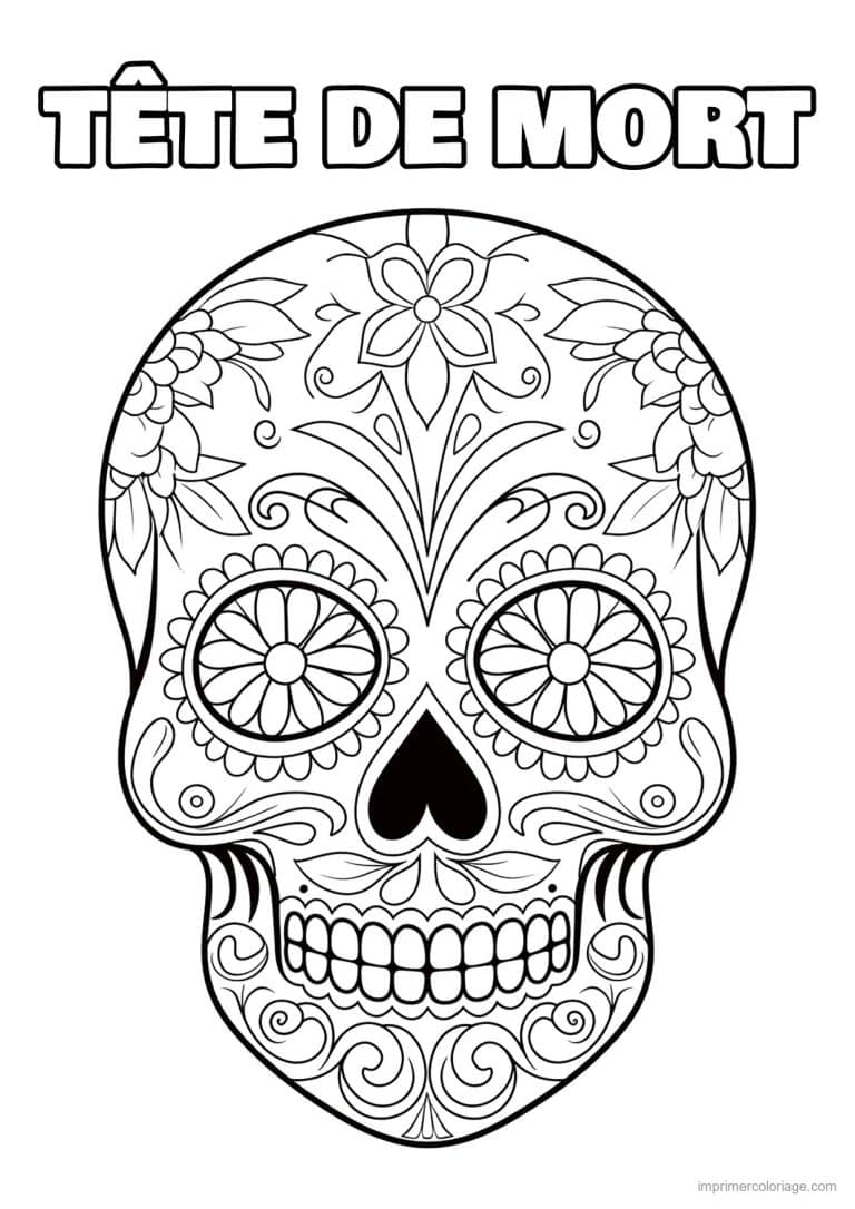 coloriage tete de mort mexicaine classique - dessin gratuit &agrave; imprimer