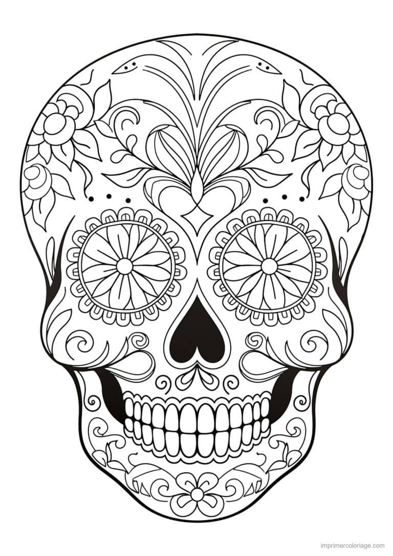 coloriage tete de mort motif symetrique - dessin gratuit &agrave; imprimer