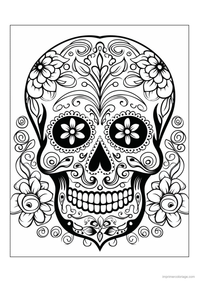 coloriage tete de mort motifs fins - dessin gratuit &agrave; imprimer