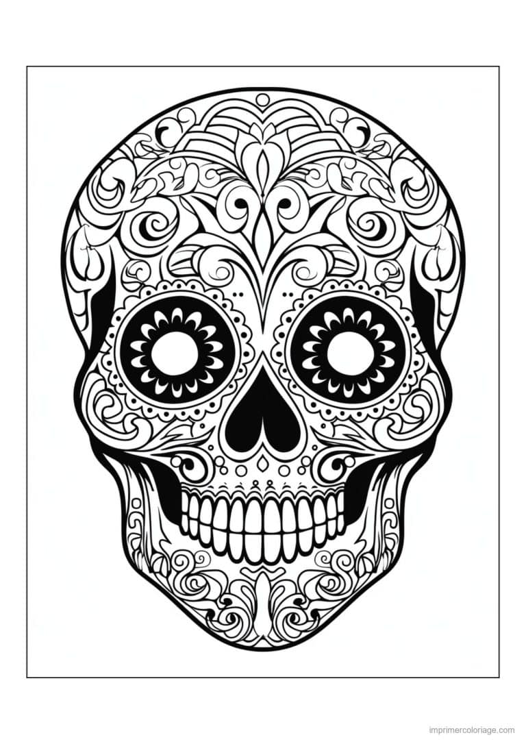 coloriage tete de mort ornements denses - dessin gratuit &agrave; imprimer