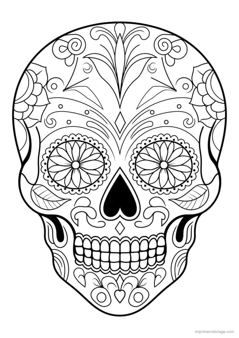 coloriage tete de mort rosaces - dessin gratuit &agrave; imprimer