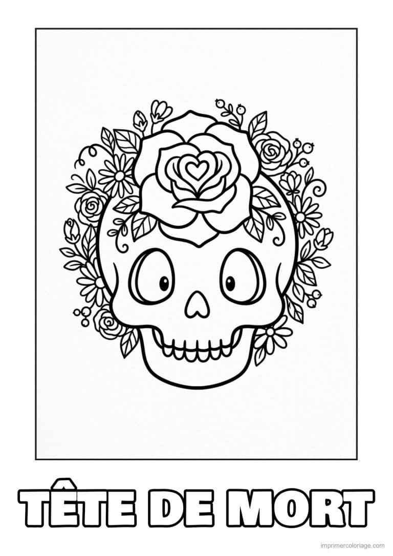 coloriage tete de mort rose trait epais - dessin gratuit &agrave; imprimer
