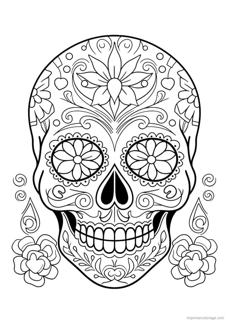 coloriage tete de mort roses au menton - dessin gratuit &agrave; imprimer