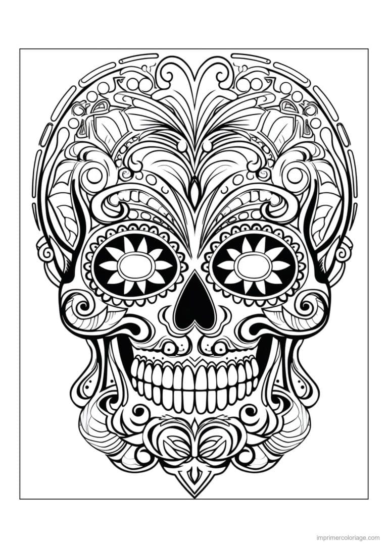 coloriage tete de mort volutes mexicaines - dessin gratuit &agrave; imprimer