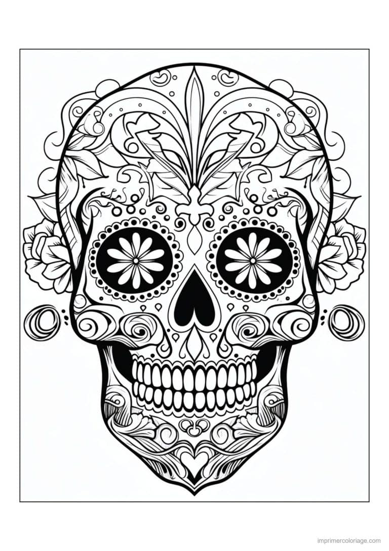 coloriage tete de mort yeux marguerites - dessin gratuit &agrave; imprimer
