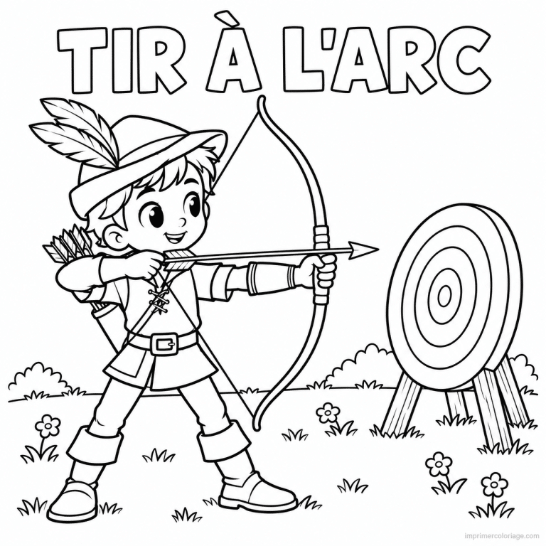 coloriage tir a l arc cute archer chapeau plumes cible titre haut - dessin gratuit &agrave; imprimer