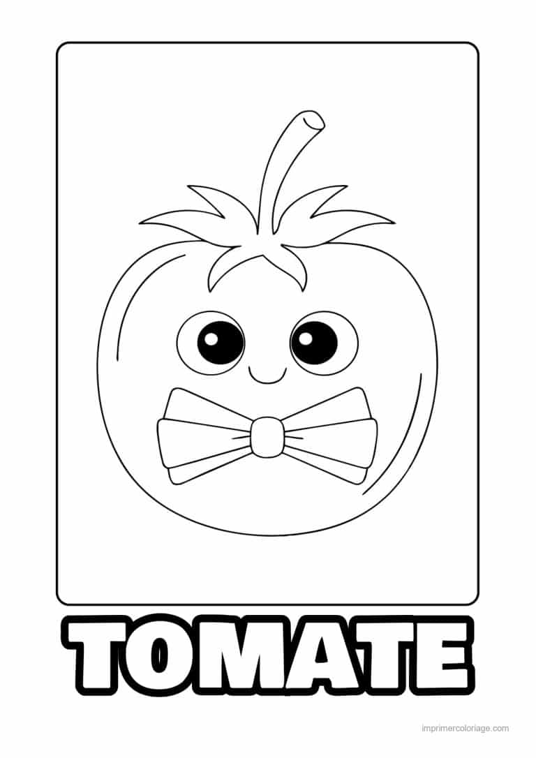 coloriage tomate tomate kawaii au noeud papillon - dessin gratuit &agrave; imprimer