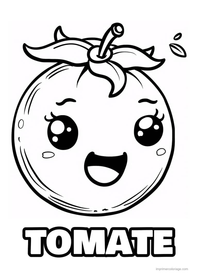 coloriage tomate tomate kawaii aux grands yeux - dessin gratuit &agrave; imprimer