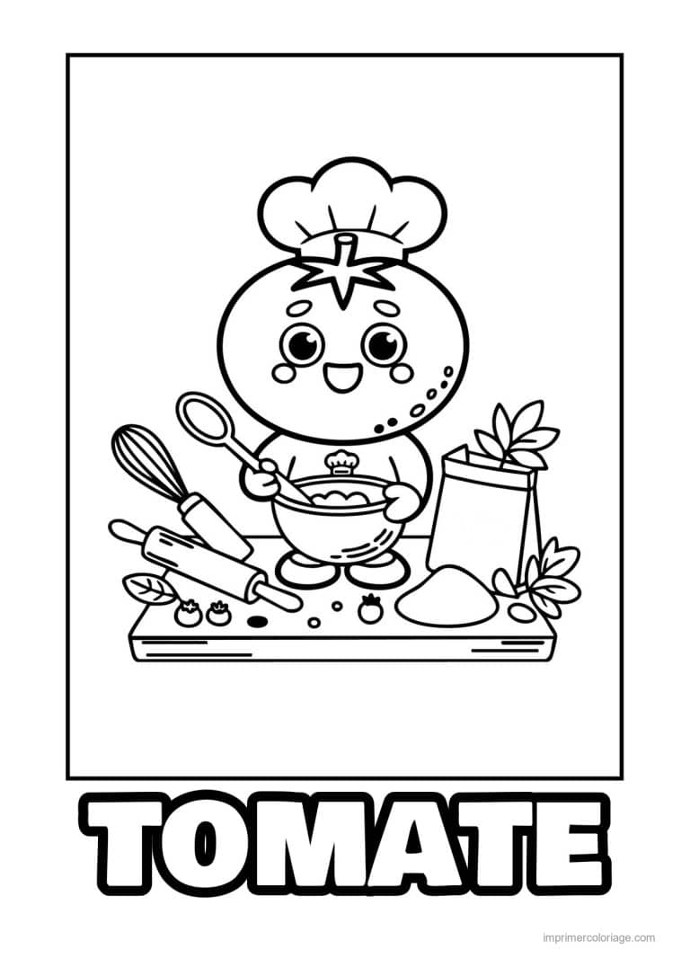 coloriage tomate tomate kawaii cuisiniere - dessin gratuit &agrave; imprimer
