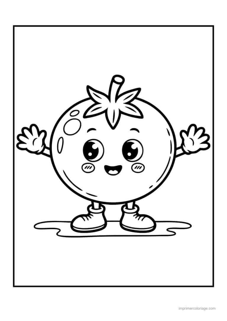 coloriage tomate tomate kawaii en baskets - dessin gratuit &agrave; imprimer