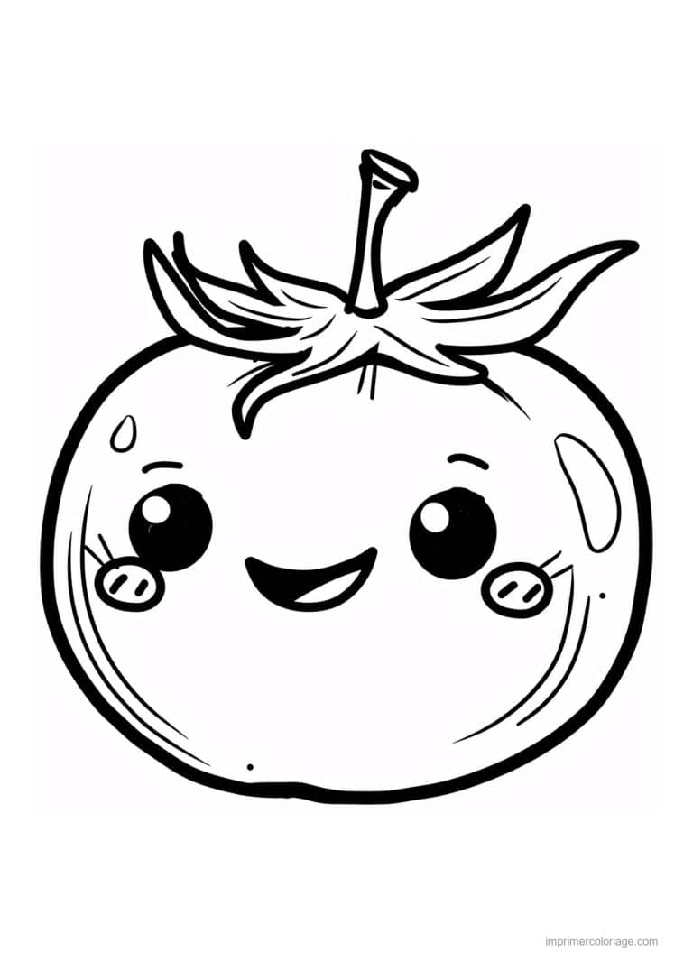 coloriage tomate tomate kawaii qui rit - dessin gratuit &agrave; imprimer