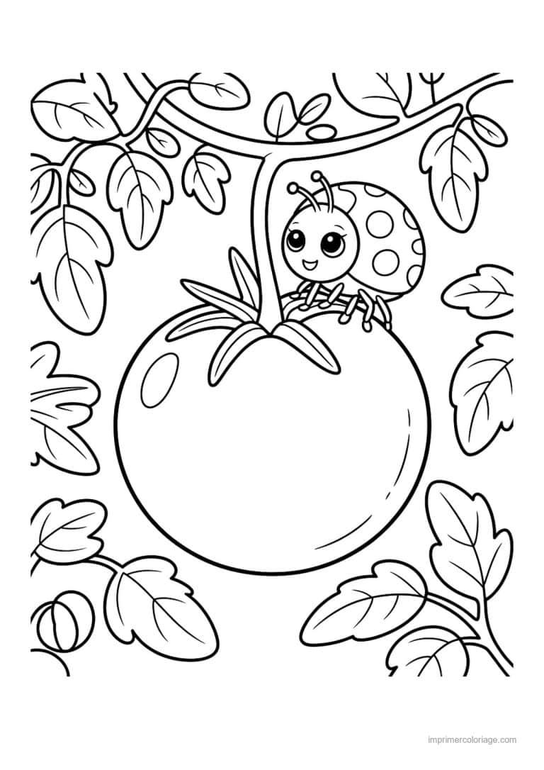 coloriage tomate tomate sur le plant et coccinelle - dessin gratuit &agrave; imprimer