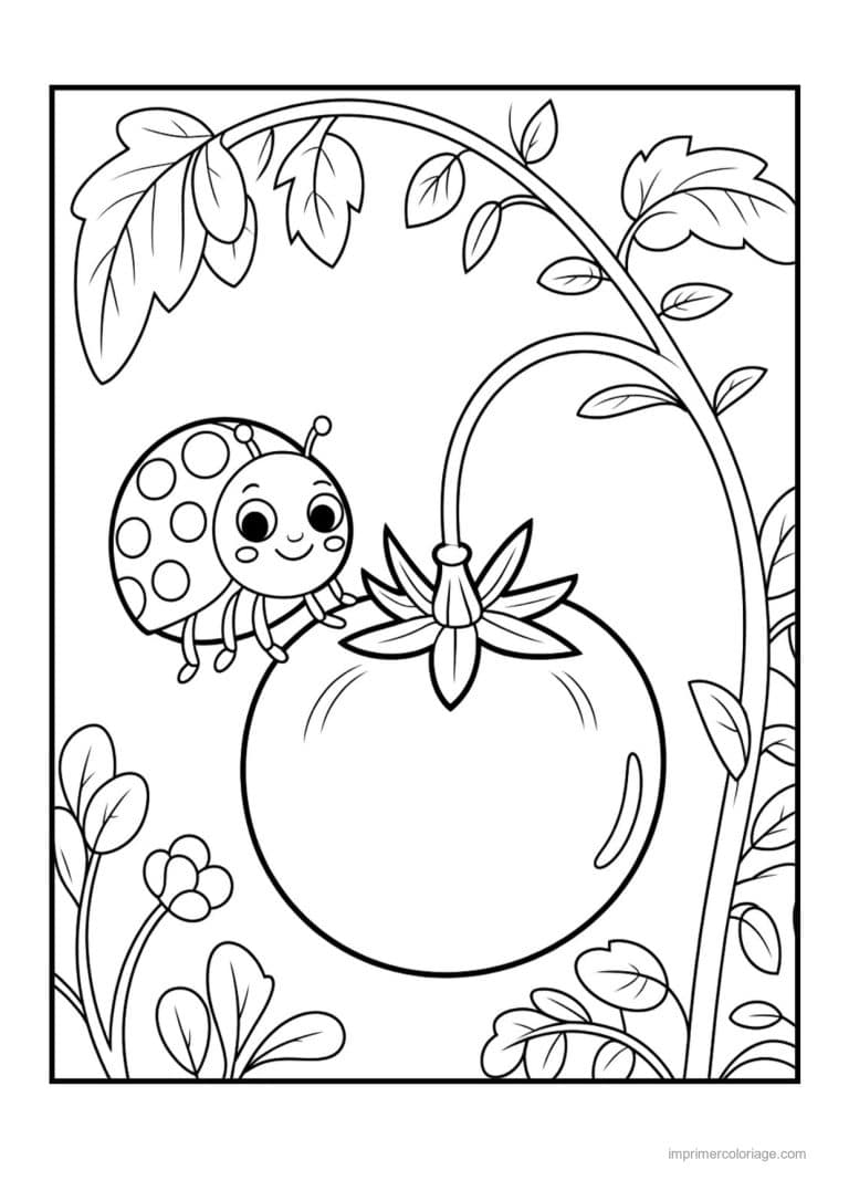 coloriage tomate tomate suspendue a sa tige - dessin gratuit &agrave; imprimer