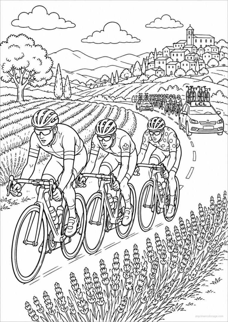 coloriage tour france echappee lavande provence - dessin gratuit &agrave; imprimer