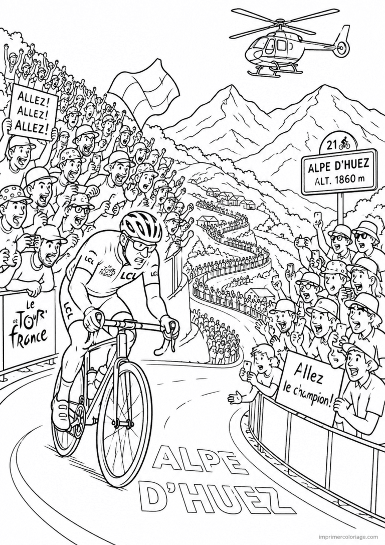 coloriage tour france maillot jaune alpe - dessin gratuit &agrave; imprimer